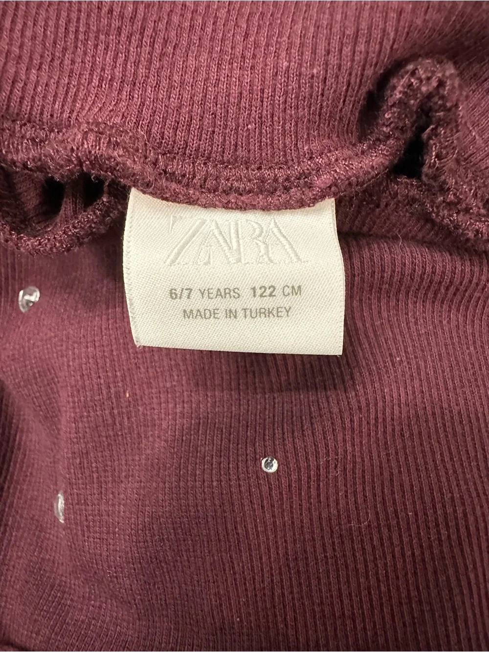 Zara Girls Burgundy Embellished Top & White Wide Leg Jeans Set SZ 6 Trendy EUC